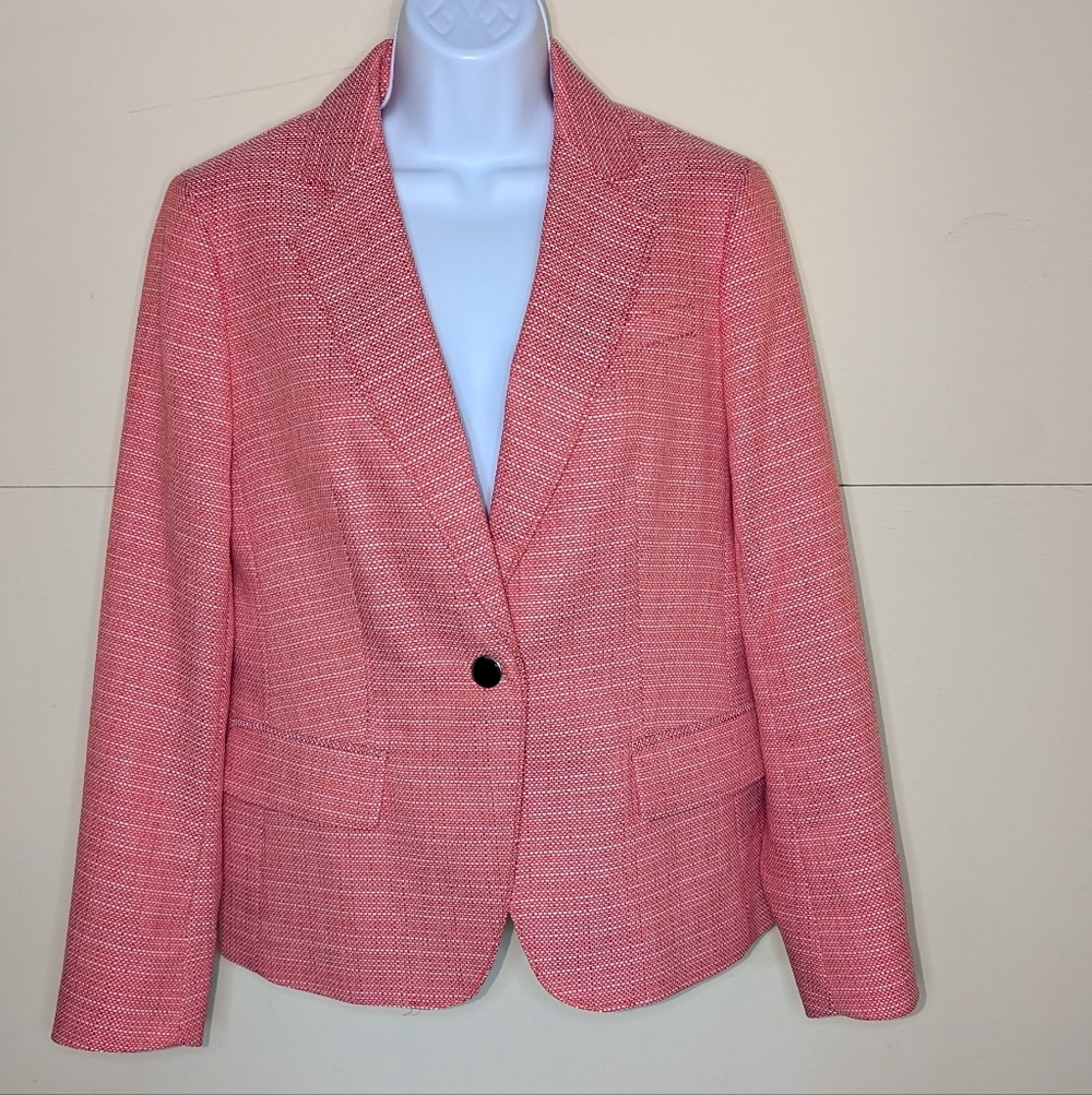 Anne Klein Blazer Jacket Coral and White Textured